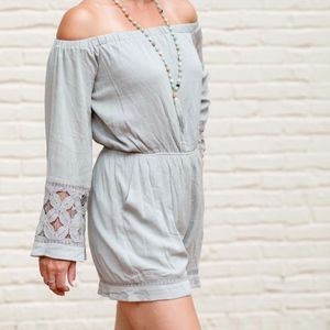 Grey/Taupe Long Sleeve Romper
